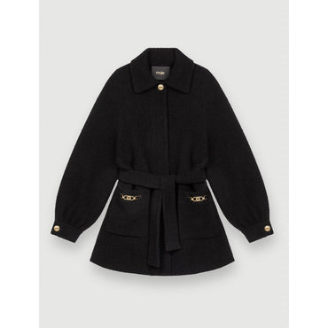 Women Coat With Maje Clover Horsebit Details - Black