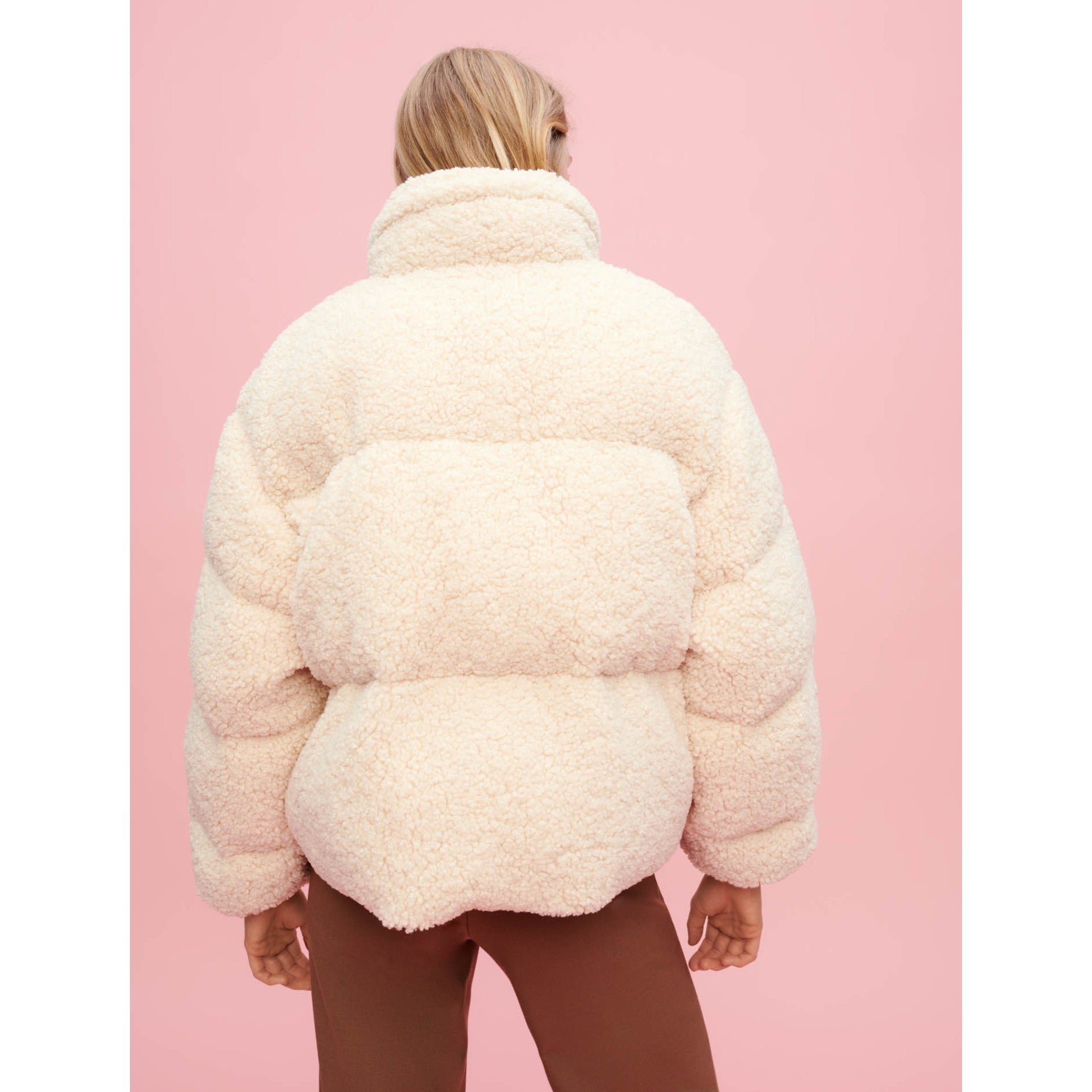 Women Ecru Faux Fur Down Jacket - Ecru