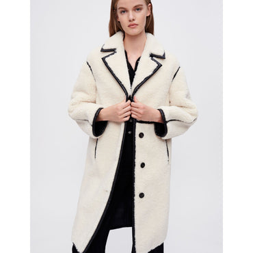 Women Faux Sheepskin And Vinyl Coat - Ecru