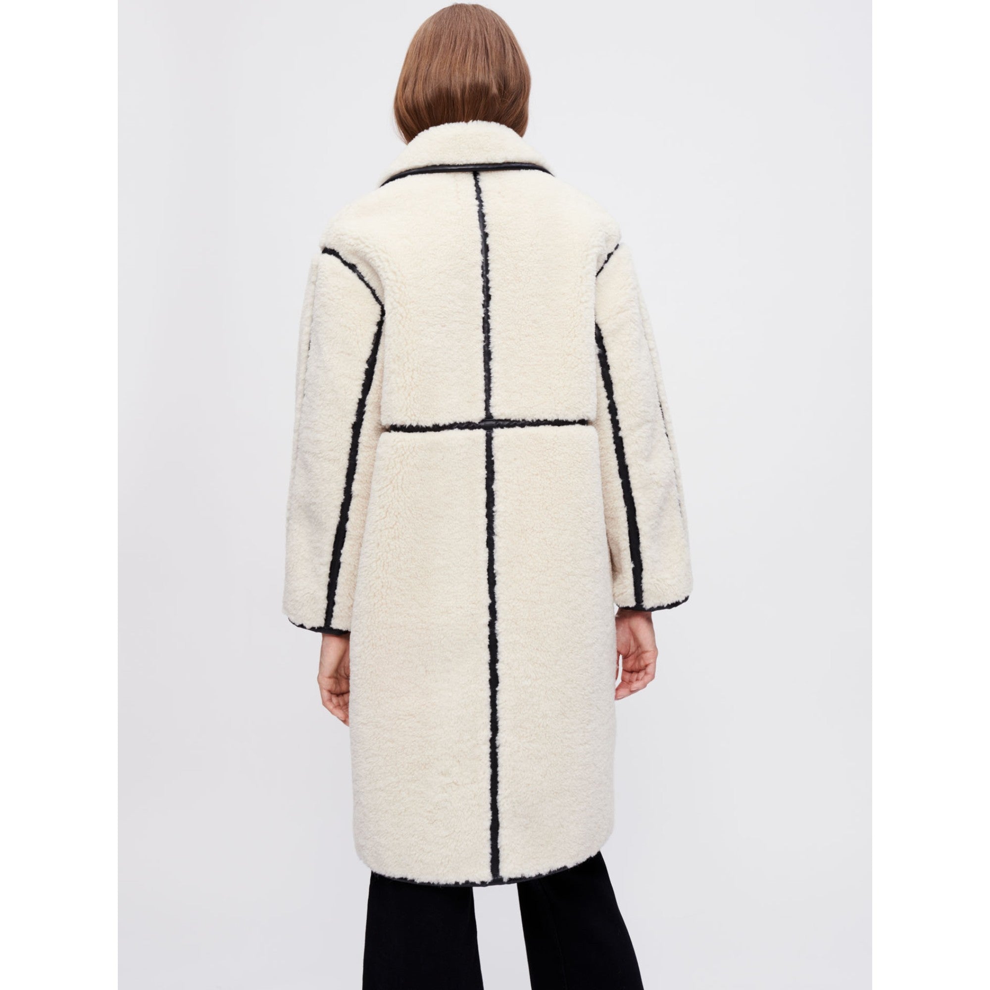 Women Faux Sheepskin And Vinyl Coat - Ecru