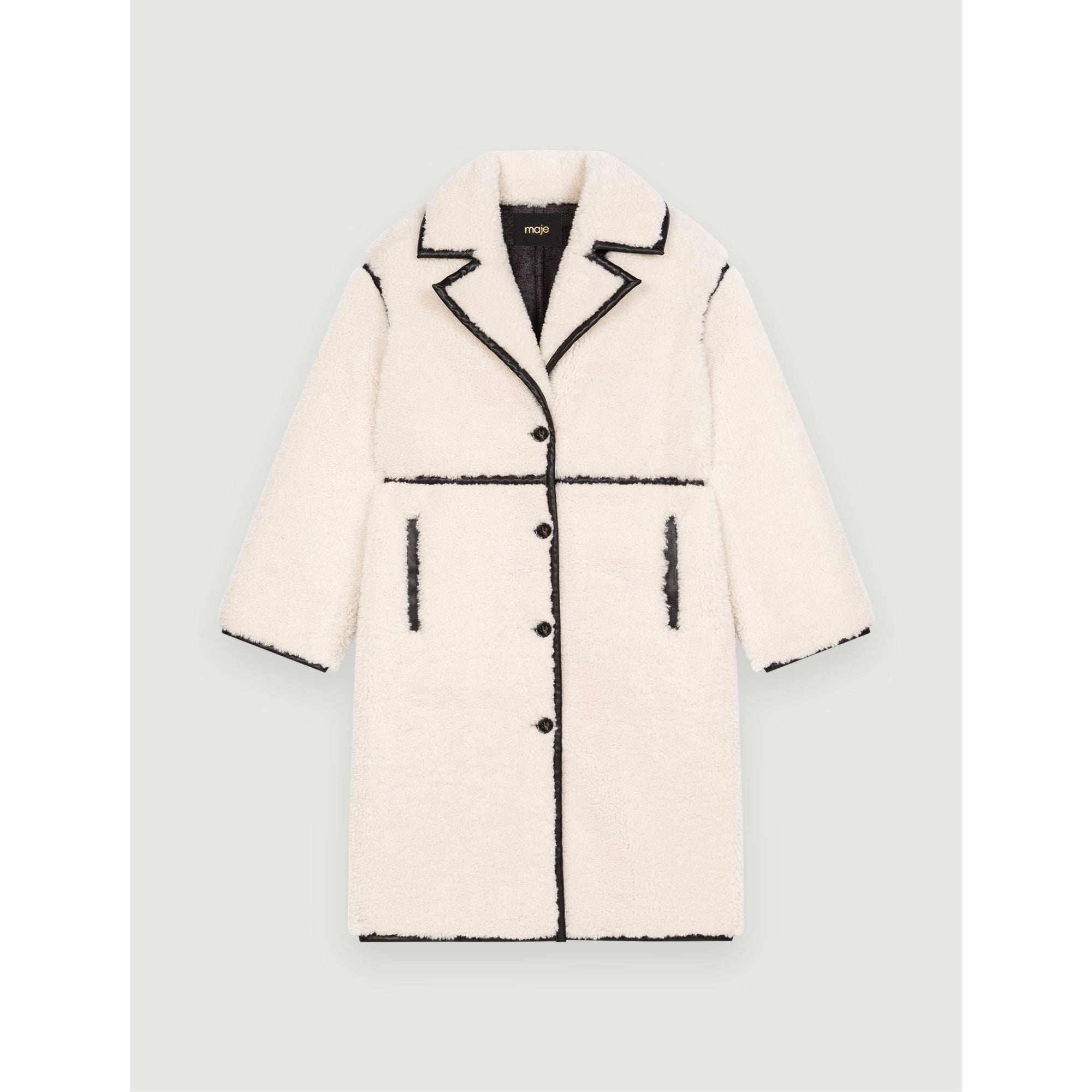 Women Faux Sheepskin And Vinyl Coat - Ecru