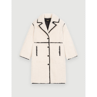 Women Faux Sheepskin And Vinyl Coat - Ecru