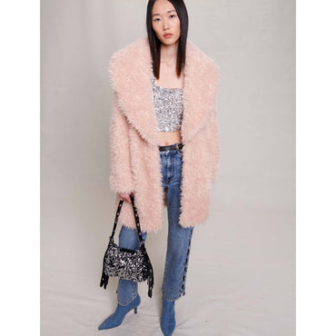 Women Faux Fur Coat - Powdery Pink