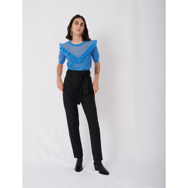 Women Belted High-Waisted Trousers - Black