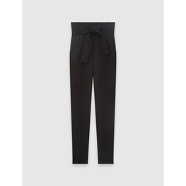 Women Belted High-Waisted Trousers - Black