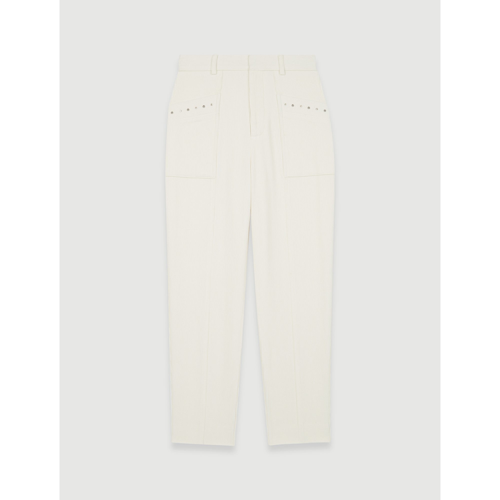 Women Corduroy Trousers With Studs  - Ecru