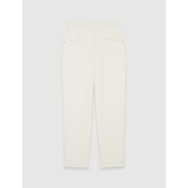 Women Corduroy Trousers With Studs- Ecru