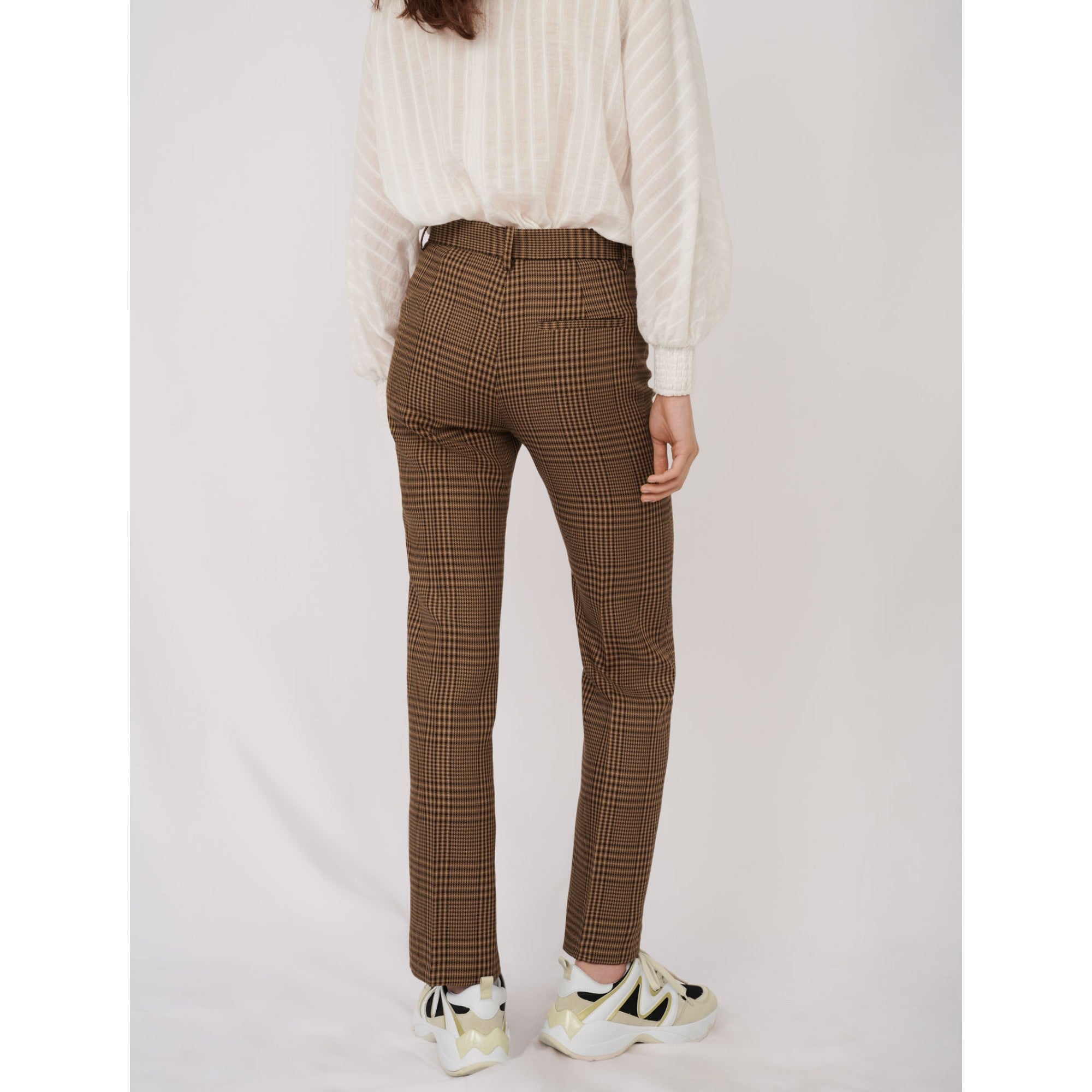 Women Straight Cut Checked Trousers - Brown