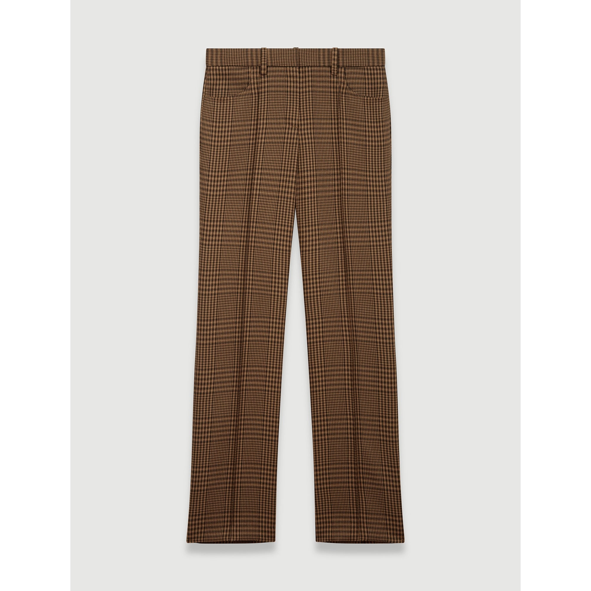 Women Straight Cut Checked Trousers - Brown