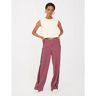 Women Wide Trousers In Contrast Tweed - Fuchsia