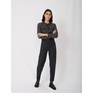 Women Checked Trousers In Recycled Wool - Blue