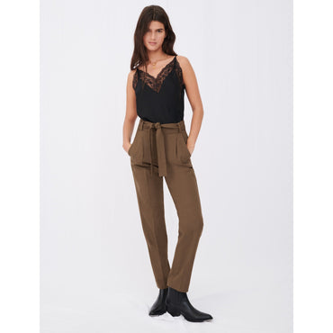 Women Straight-Cut Belted Suit Trousers - Brown