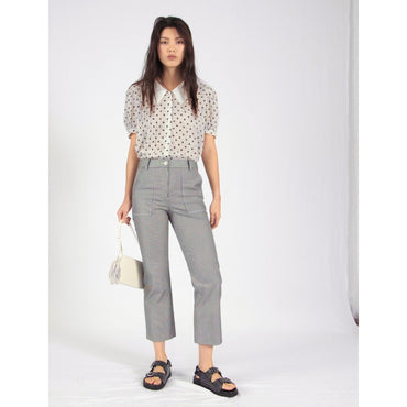 Women Topstitched Oshkosh Stripe Trousers - Navy / Ecru