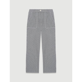 Women Topstitched Oshkosh Stripe Trousers - Navy / Ecru