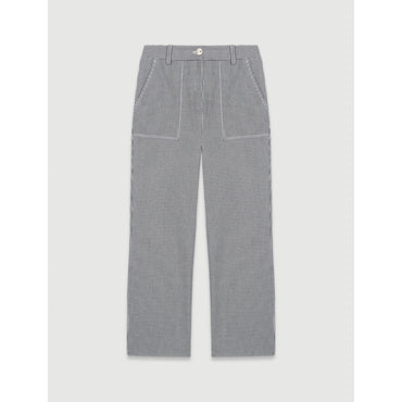 Women Topstitched Oshkosh Stripe Trousers - Navy / Ecru