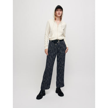 Women Wide-Leg Tweed-Style Trousers - Navy