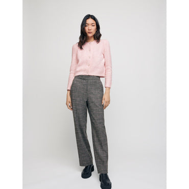 Women Wide-Legged Checked Trousers- Grey