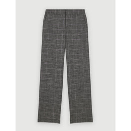 Women Wide-Legged Checked Trousers- Grey