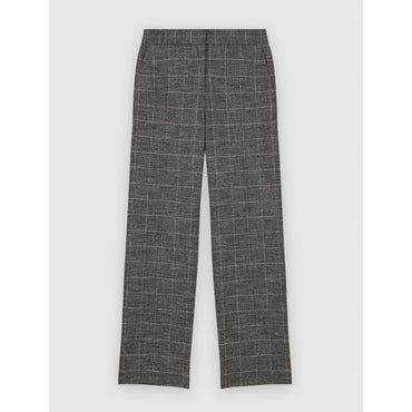 Women Wide-Legged Checked Trousers- Grey