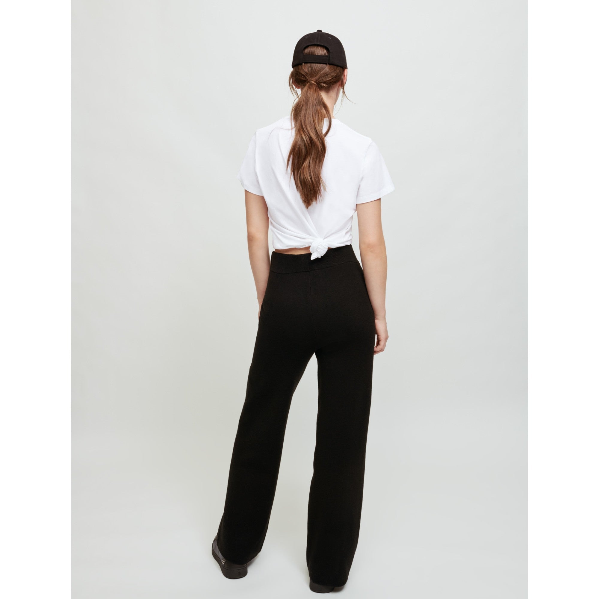 Women Black Wide-Leg Knitted Pants - Black