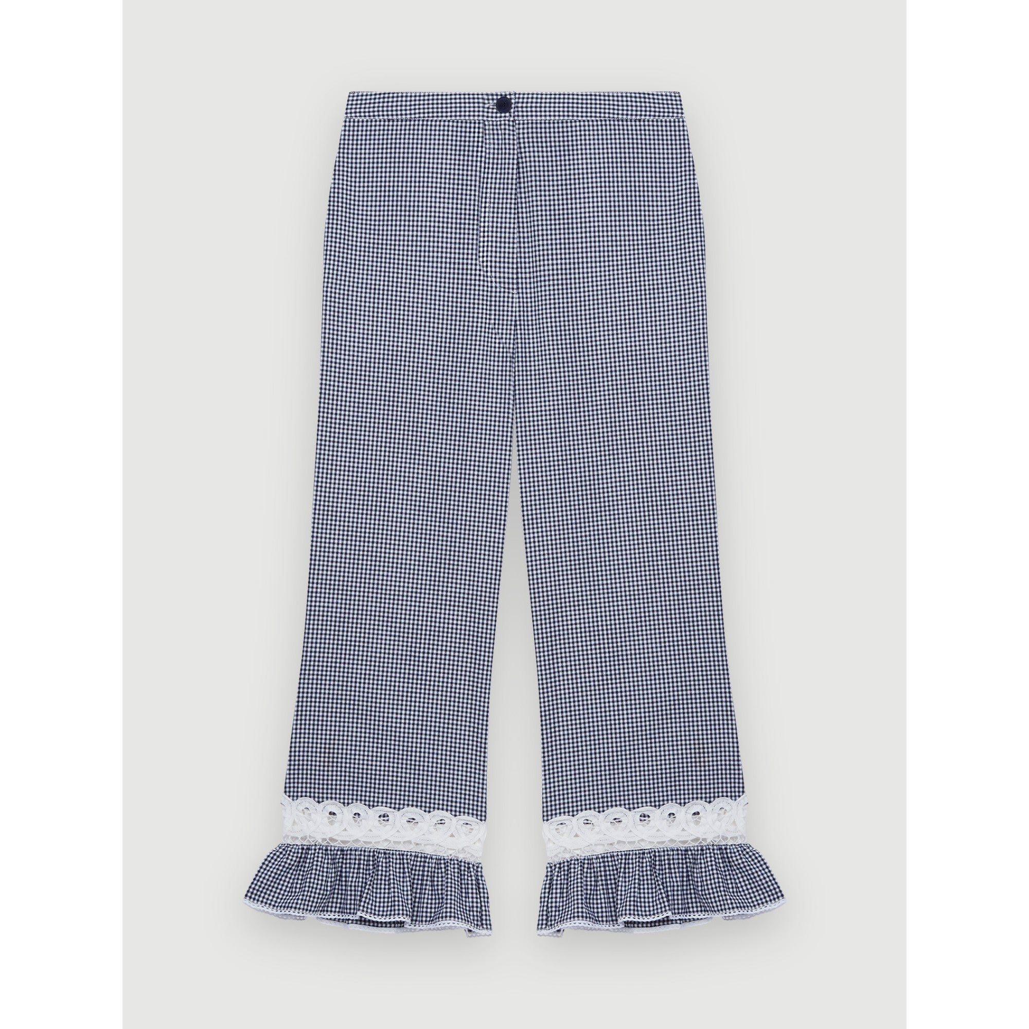 Women Gingham And Lace Pants - Navy / Ecru