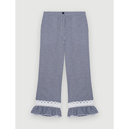 Women Gingham And Lace Pants - Navy / Ecru