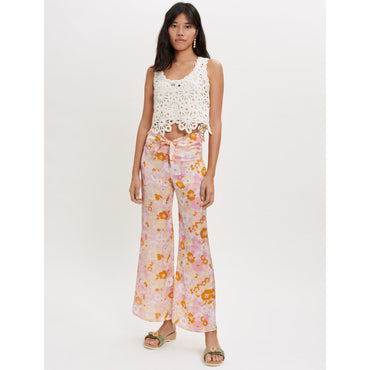 Women Fluid Flower Power Print Pants - Pink