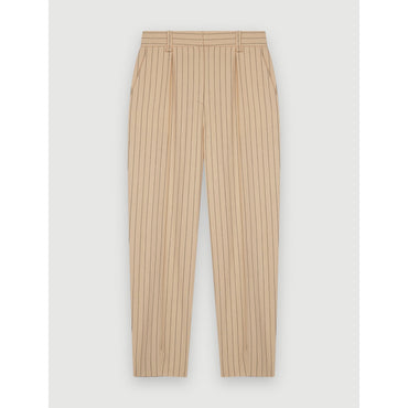 Women Fitted Striped Trousers - Beige