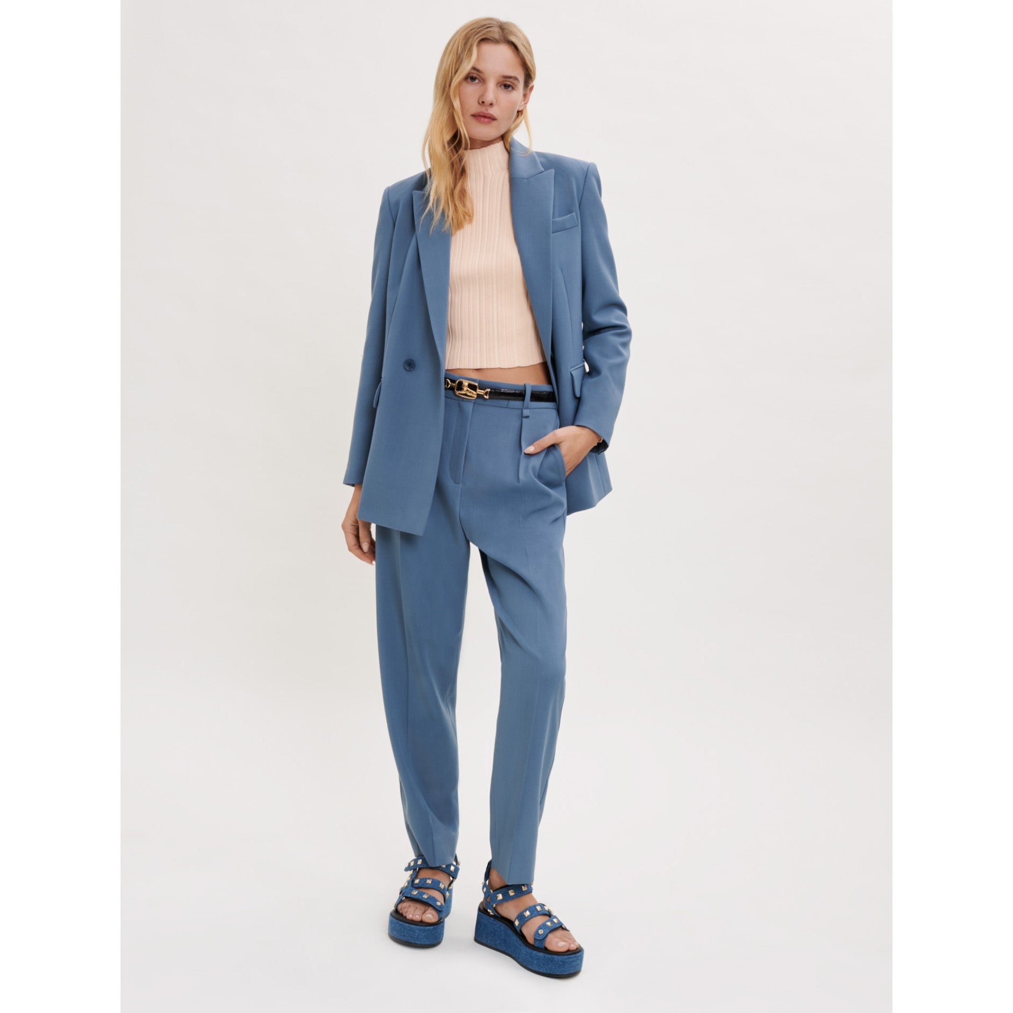 Women Straight-Leg Tailored Pants - Steel Blue