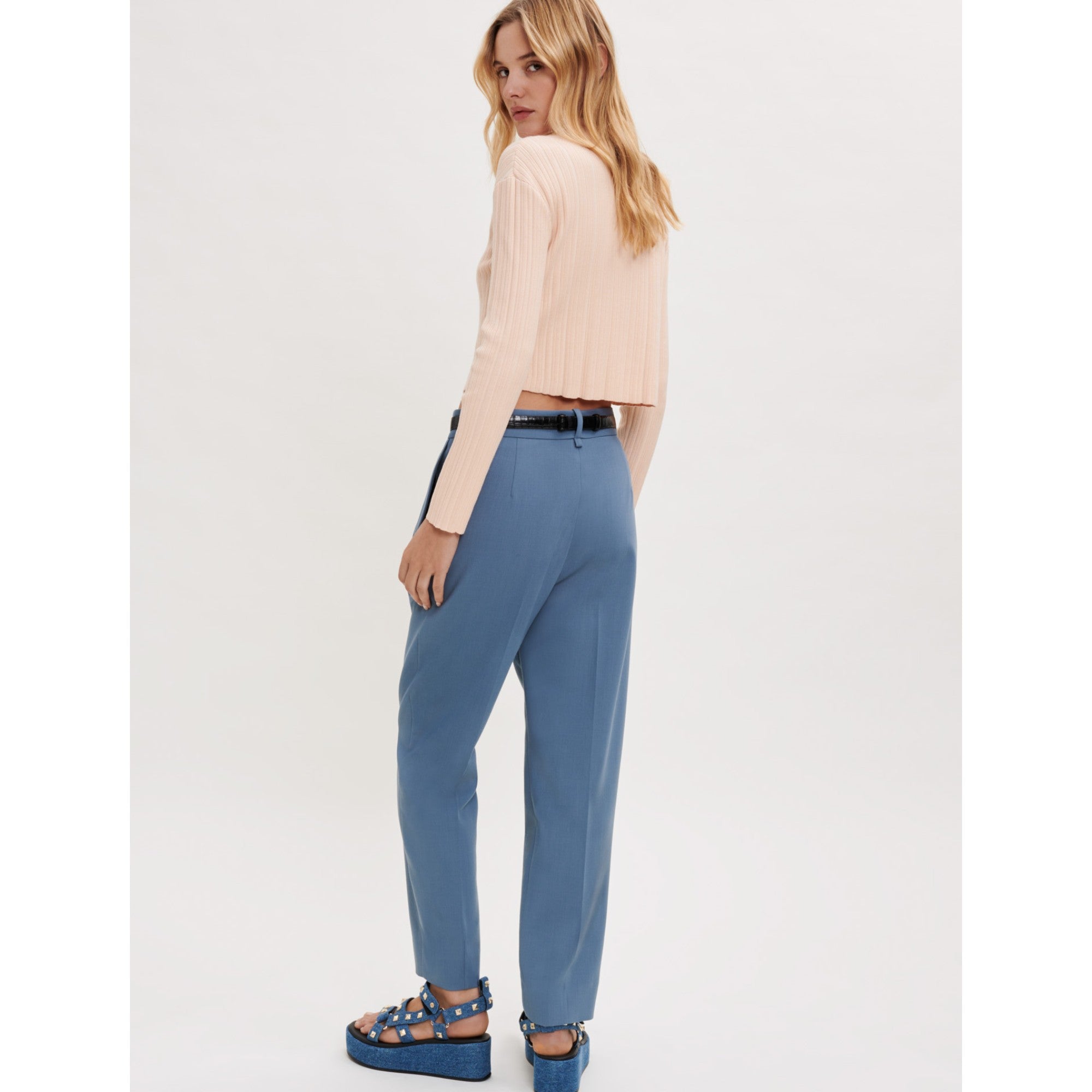 Women Straight-Leg Tailored Pants - Steel Blue