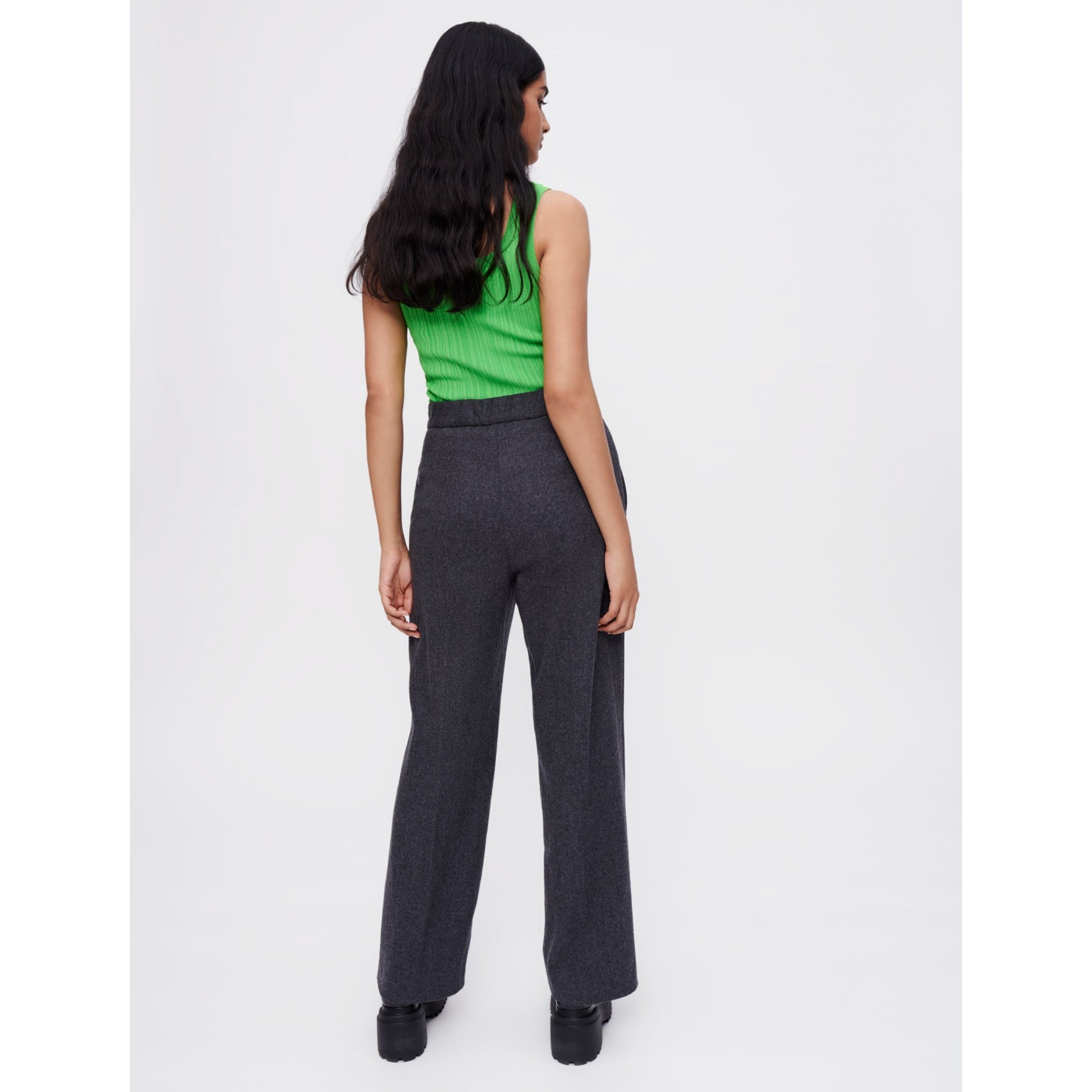 Women Grey Flannel Wide-Leg Pants - Grey