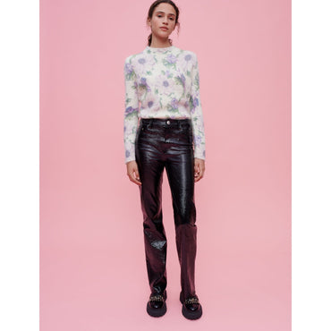 Women Flared Vinyl Pants - Black