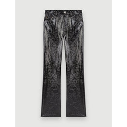 Women Flared Vinyl Pants - Black