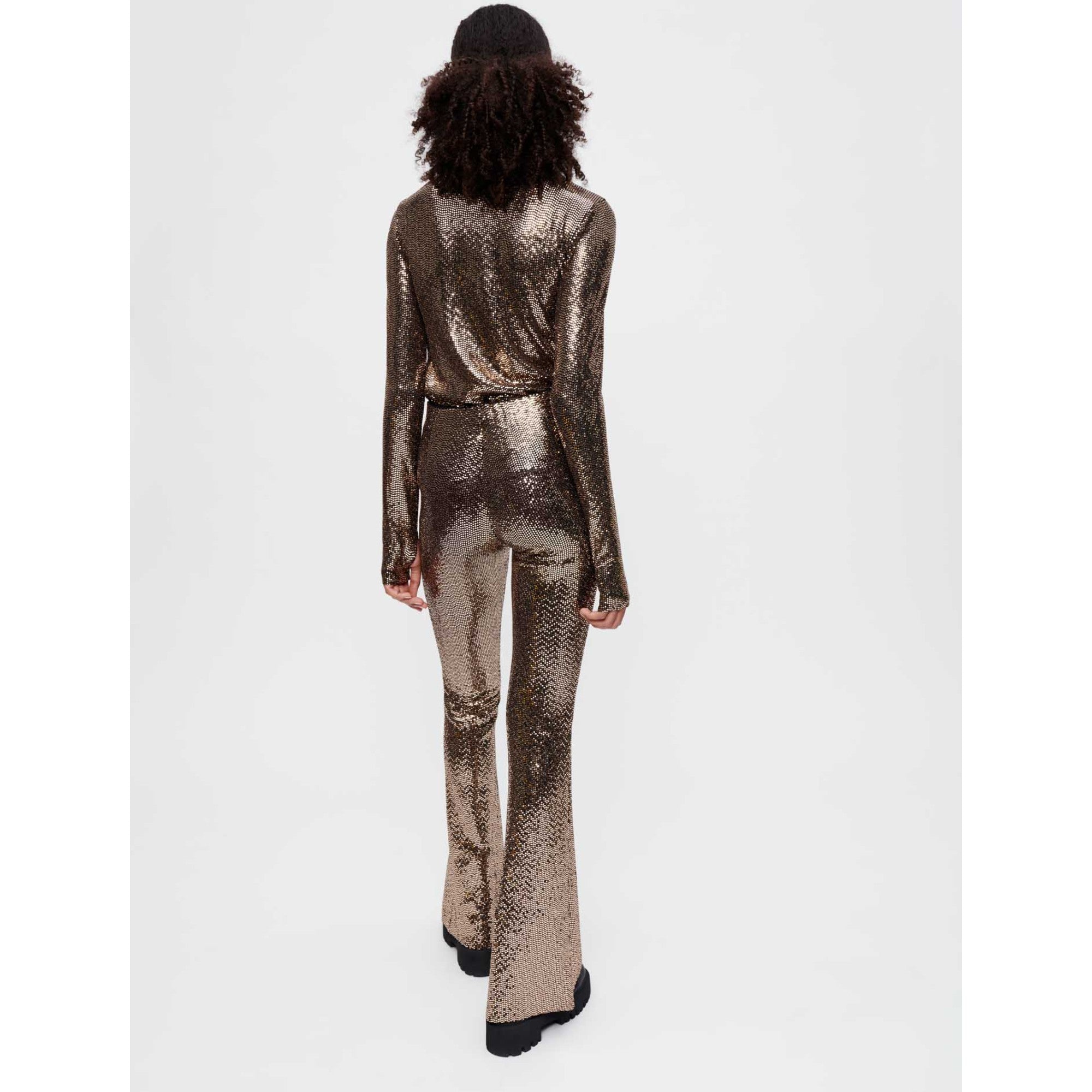 Women Sequin Stretch And Flare Pants - Gold