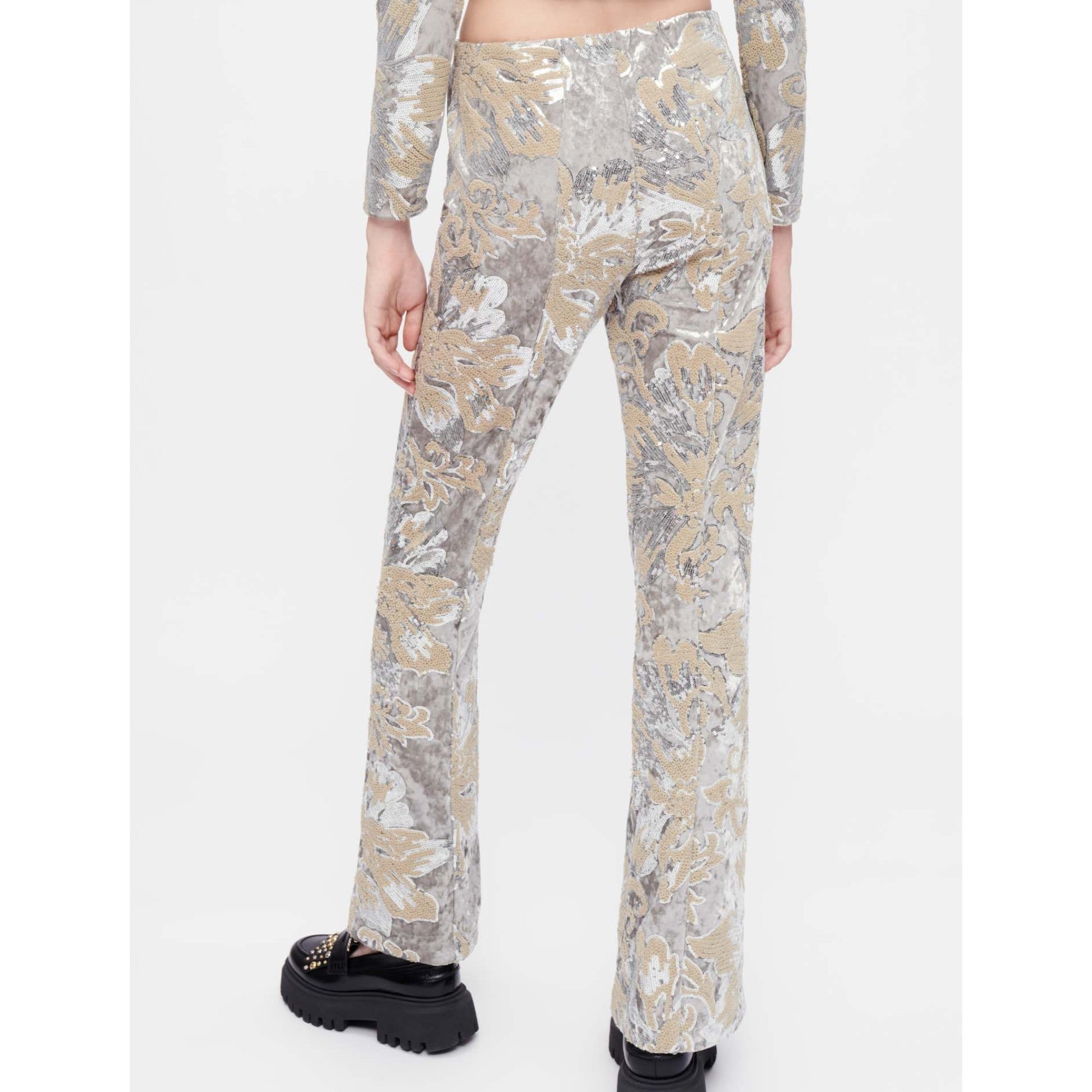 Women Sequin-Embroidered Velvet Pants - Silver