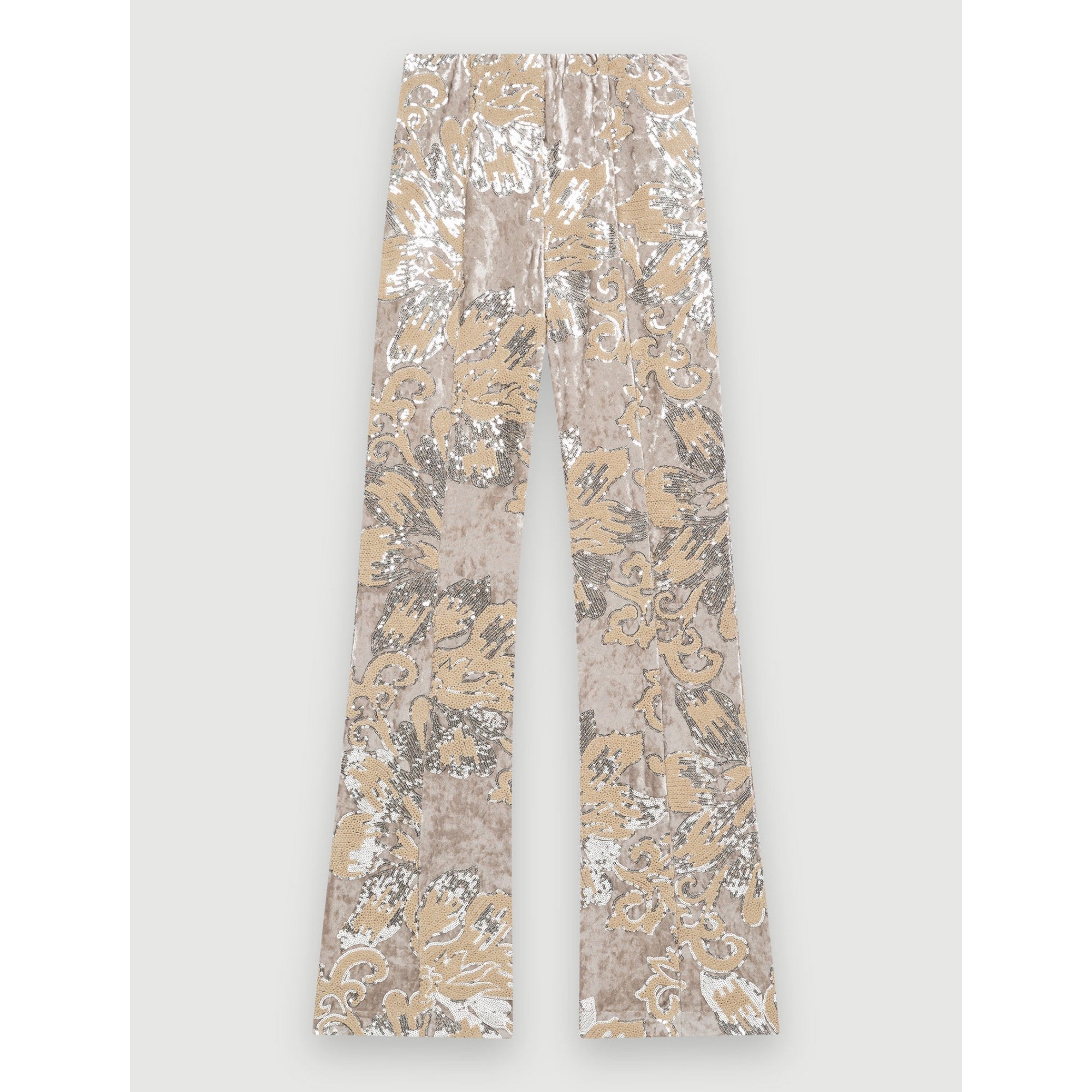 Women Sequin-Embroidered Velvet Pants - Silver