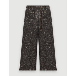 Women Black Tweed Trousers With Sequins - Black