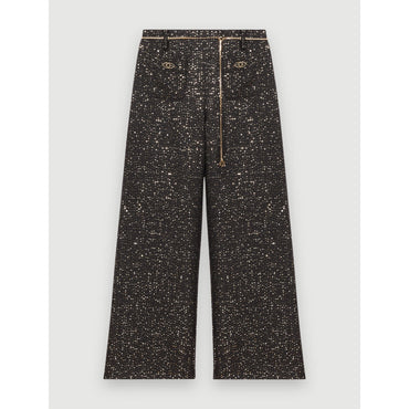 Women Black Tweed Trousers With Sequins - Black