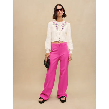 Women Wide-Leg Suit Pants - Fuchsia