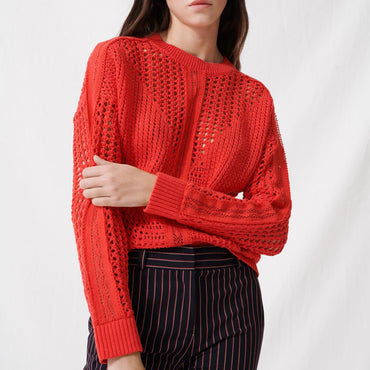 Women Crochet-Style Jumper - Red