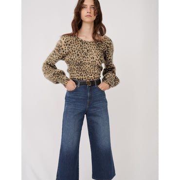 Women Mohair Animal Print Sweater - Natural Leopard