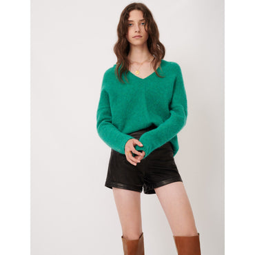 Women V-Neck Marl Sweater- Green