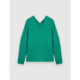 Women V-Neck Marl Sweater- Green