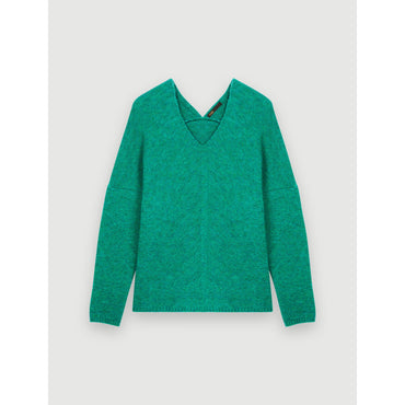 Women V-Neck Marl Sweater- Green