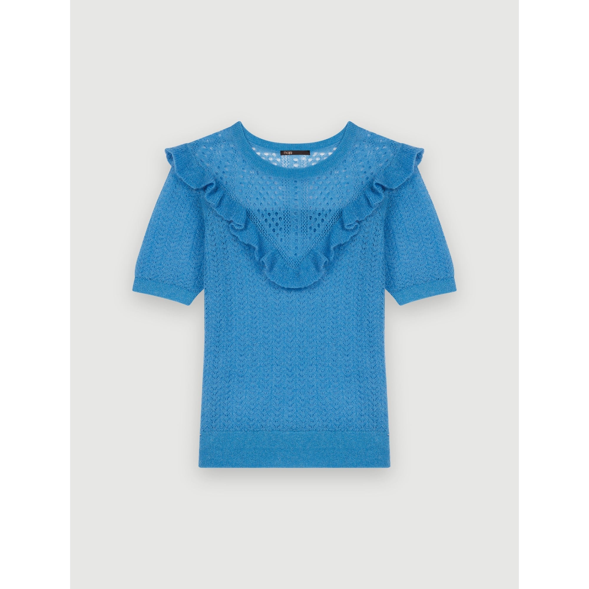 Women Lace-Style Knitted Sweater With Ruffles - Blue