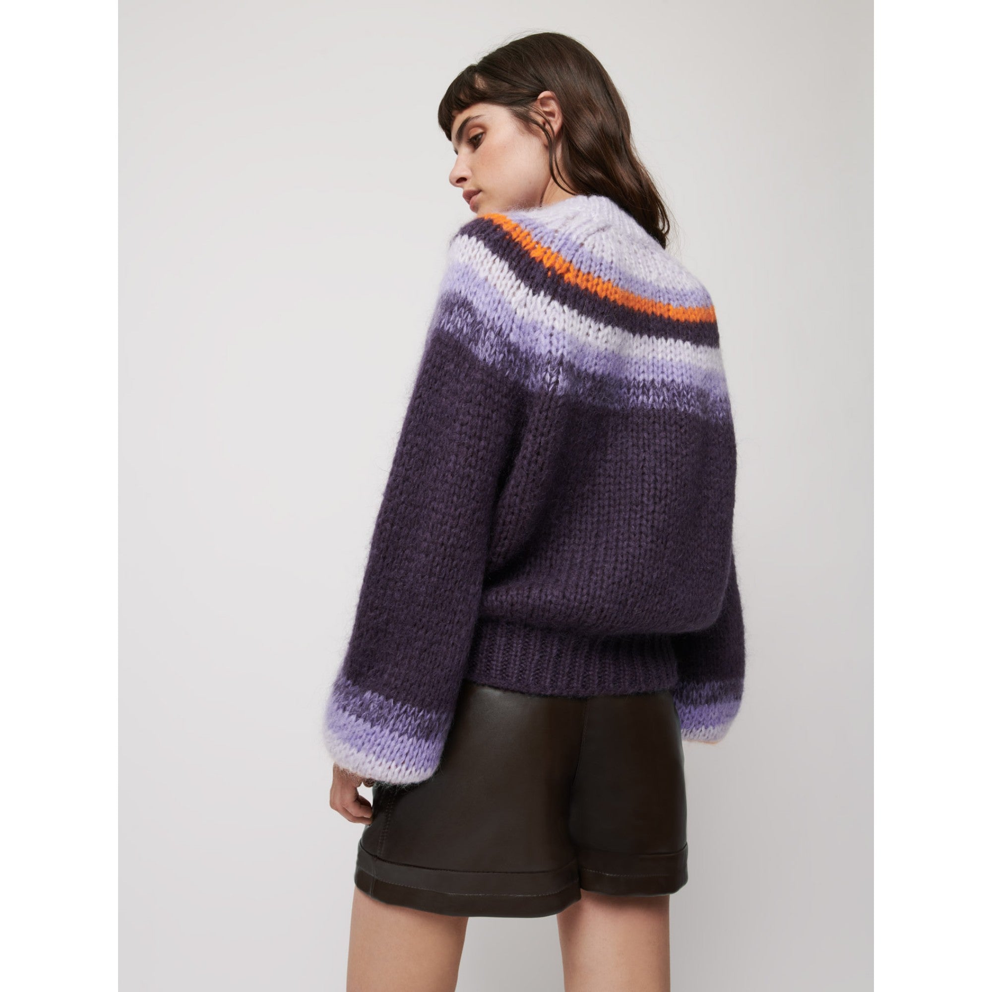 Women Wide-Sleeve Jacquard Sweater - Purple