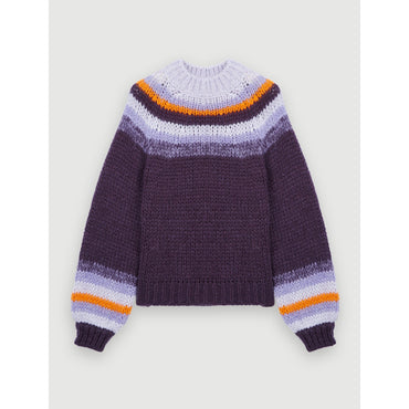 Women Wide-Sleeve Jacquard Sweater - Purple