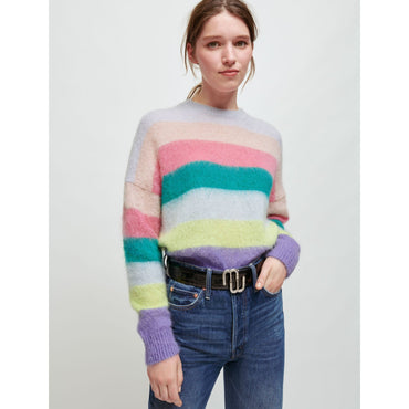 Women Brushed Mohair Striped Pullover - Multi-Coloured