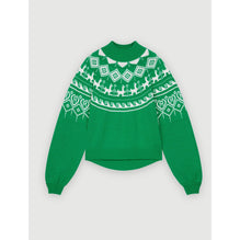 Women Jacquard Pullover With Stand-Up Collar - Green