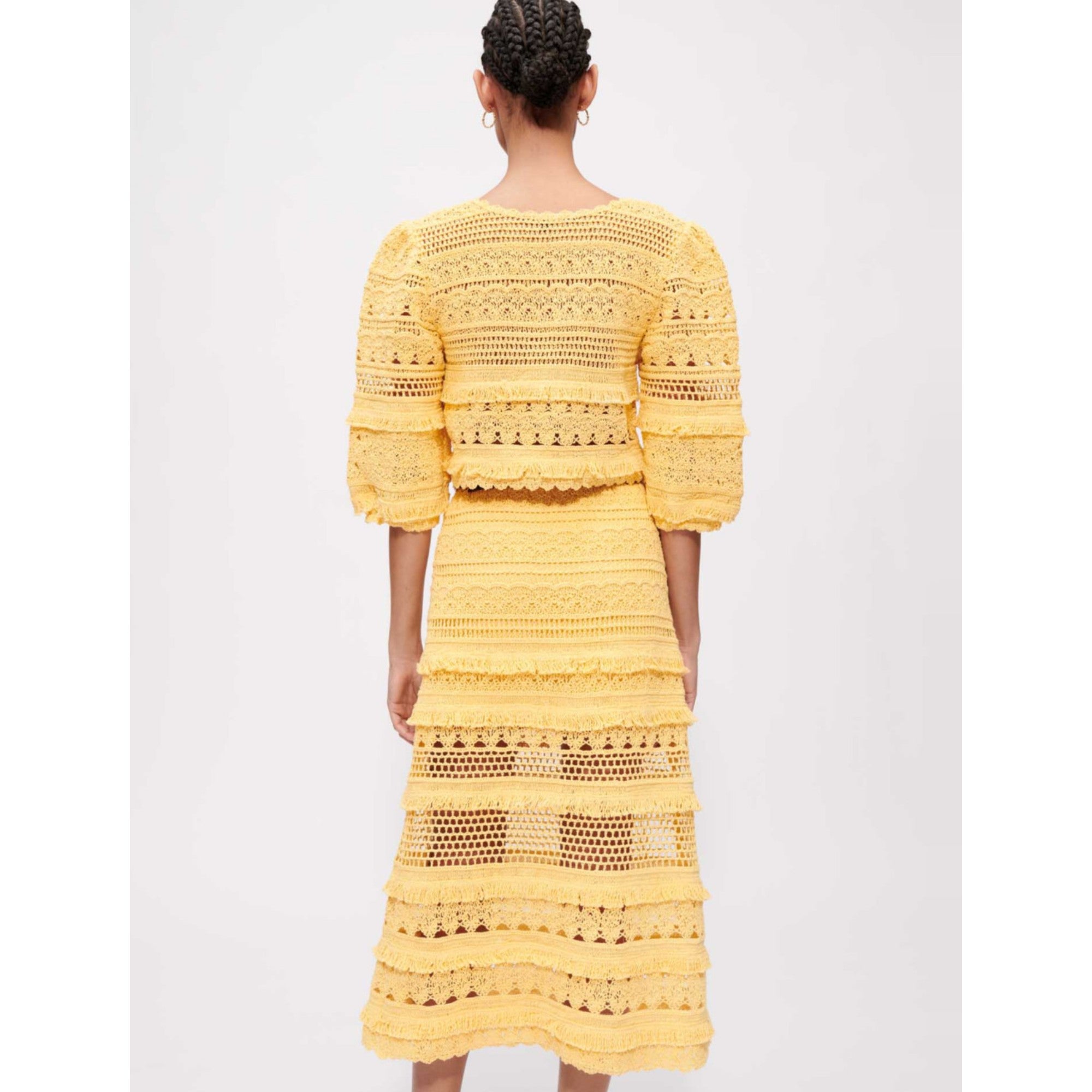 Women Crochet Knit Top With Fringing - Yellow